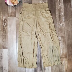 PAMPELONE Khaki Tan Linen Blend Wide Leg Pants Women's Size Large NWOT